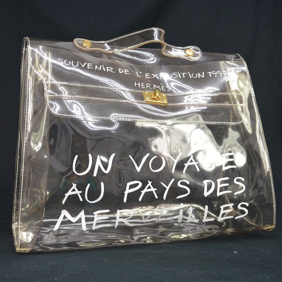 HERMES Vinyl Kelly Beach Hand Bag Purse SOUVENIR DE L'EXPOSITION 1997 01031 - Picture 1 of 10